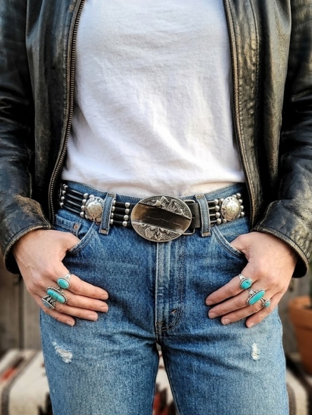 Cactus Mountain Nashville Handcrafted Beaded Bone Belt | Vintage Western 38